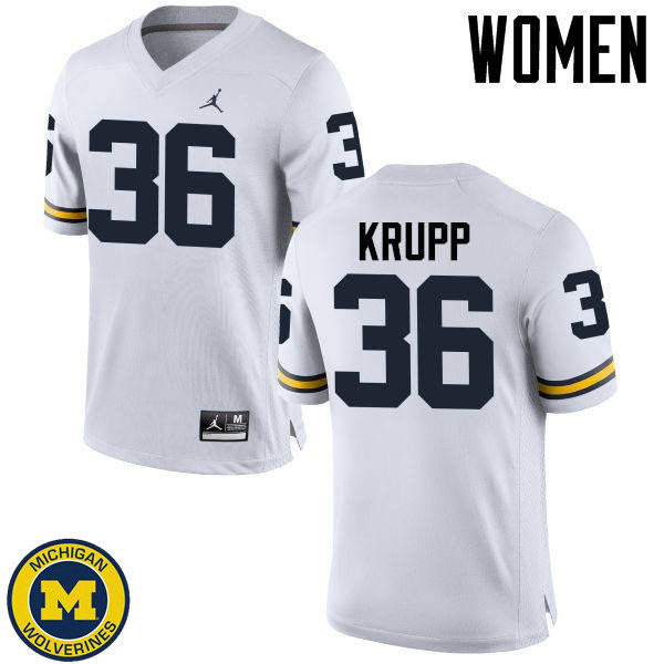 Women's University of Michigan #36 Taylor Krupp White Fashion Jersey